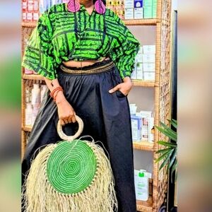 Green and Black Patterned Crop Top